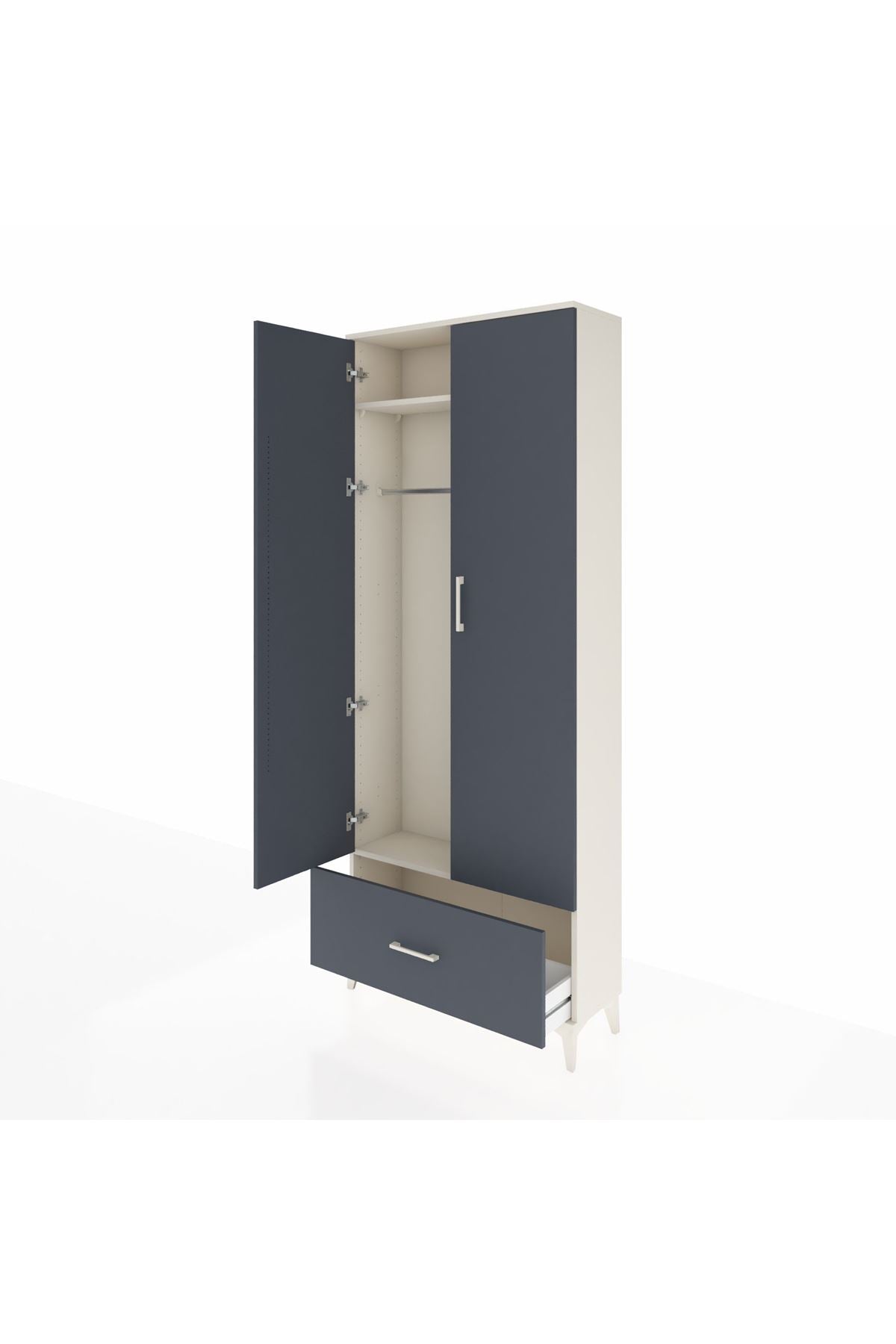 Arges Dolap 2 Raflı Tek Çekmeceli Tek Askılı 88x30x221 Aytaşı-Antrasit