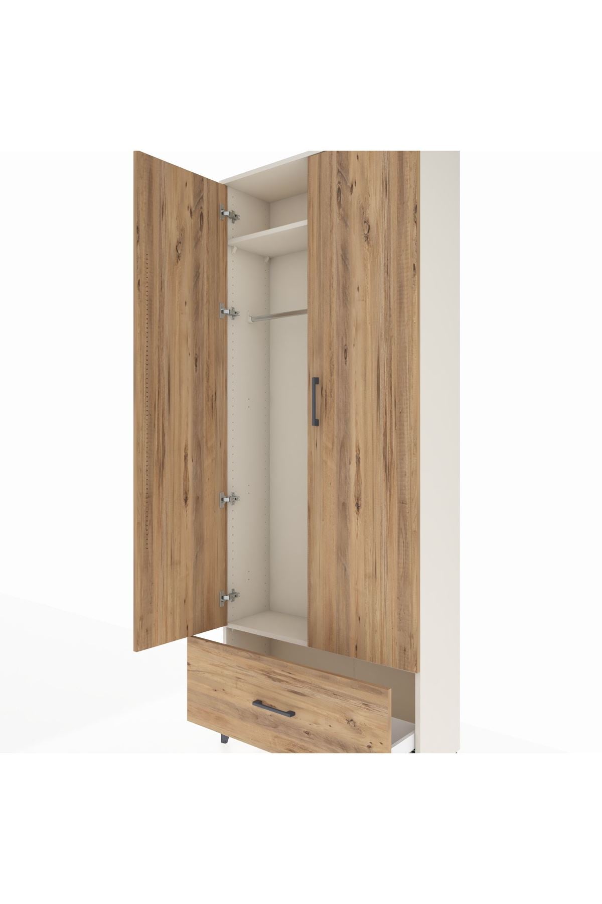 Arges Dolap 2 Raflı Tek Çekmeceli Tek Askılı 88x30x221 Aytaşı-Çam