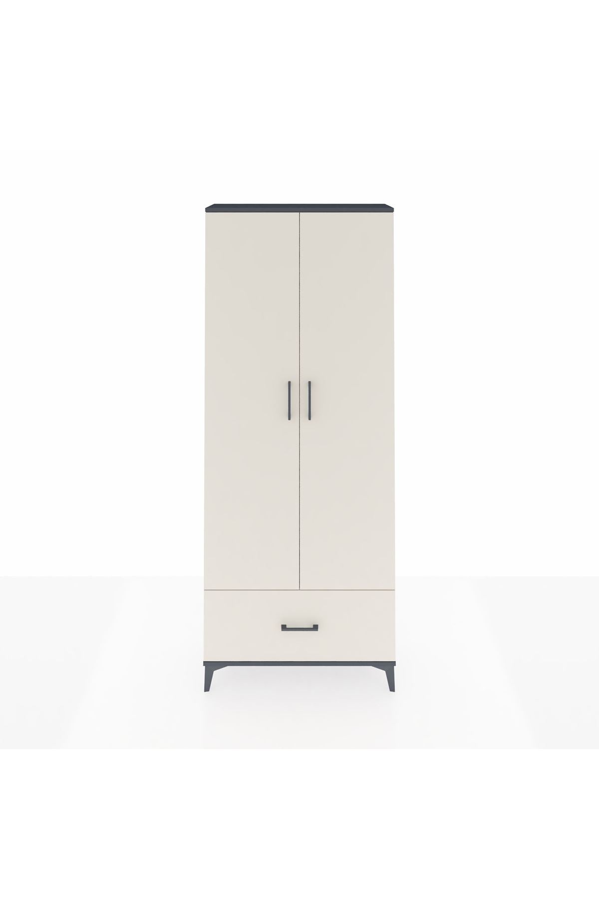 Arges Dolap 2 Raflı Tek Çekmeceli Tek Askılı 88x30x221 Antrasit-Aytaşı