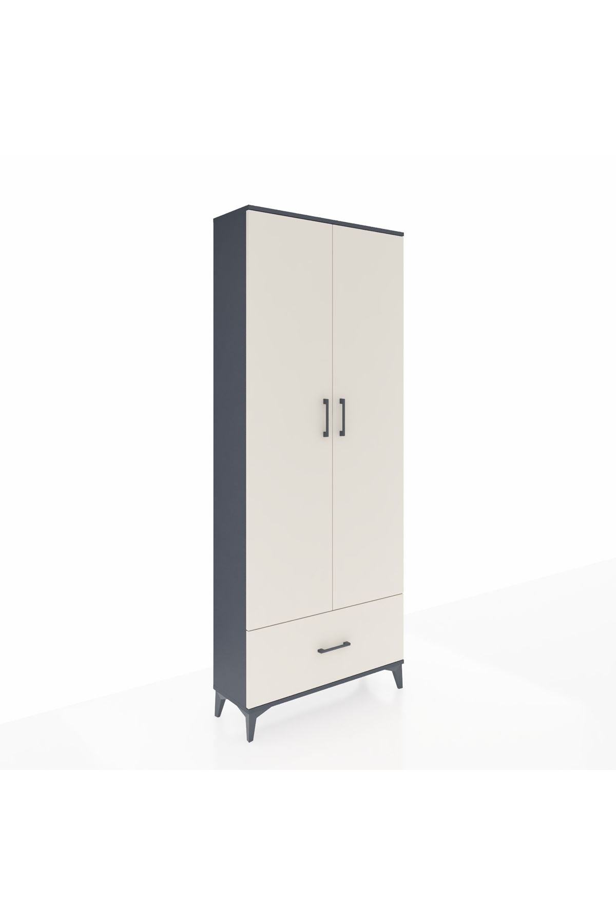 Arges Dolap 2 Raflı Tek Çekmeceli Tek Askılı 88x30x221 Antrasit-Aytaşı