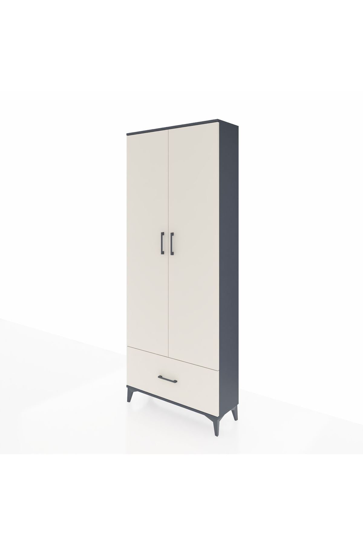 Arges Dolap 2 Raflı Tek Çekmeceli Tek Askılı 88x30x221 Antrasit-Aytaşı