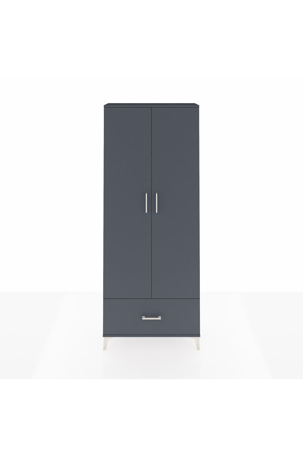 Arges Dolap 2 Raflı Tek Çekmeceli Tek Askılı 88x30x221 Antrasit-Antrasit