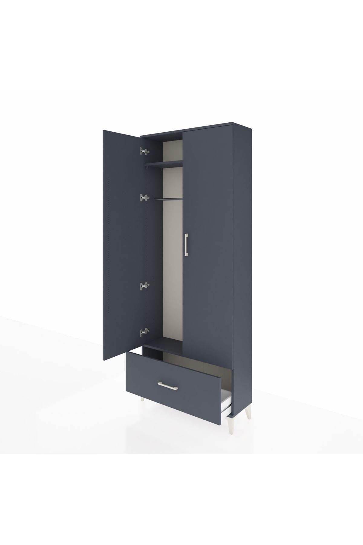 Arges Dolap 2 Raflı Tek Çekmeceli Tek Askılı 88x30x221 Antrasit-Antrasit