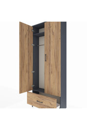 Arges Dolap 2 Raflı Tek Çekmeceli Tek Askılı 88x30x221 Antrasit-Çam