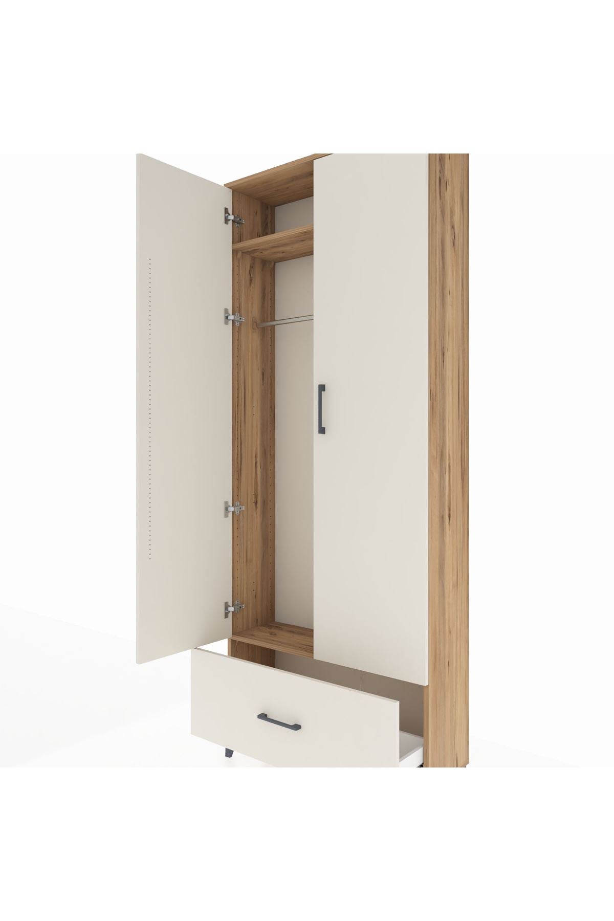 Arges Dolap 2 Raflı Tek Çekmeceli Tek Askılı 88x30x221 Çam-Aytaşı