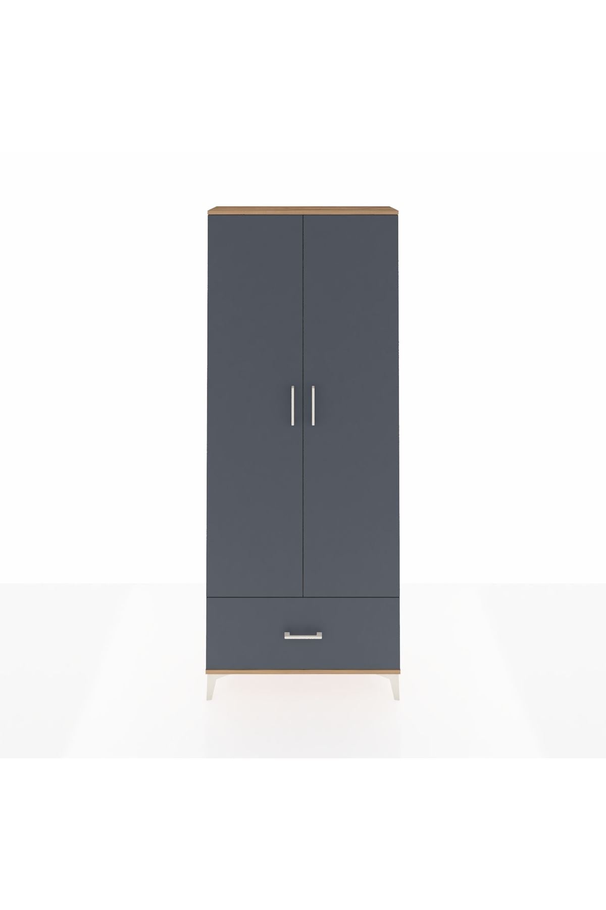 Arges Dolap 2 Raflı Tek Çekmeceli Tek Askılı 88x30x221 Çam-Antrasit