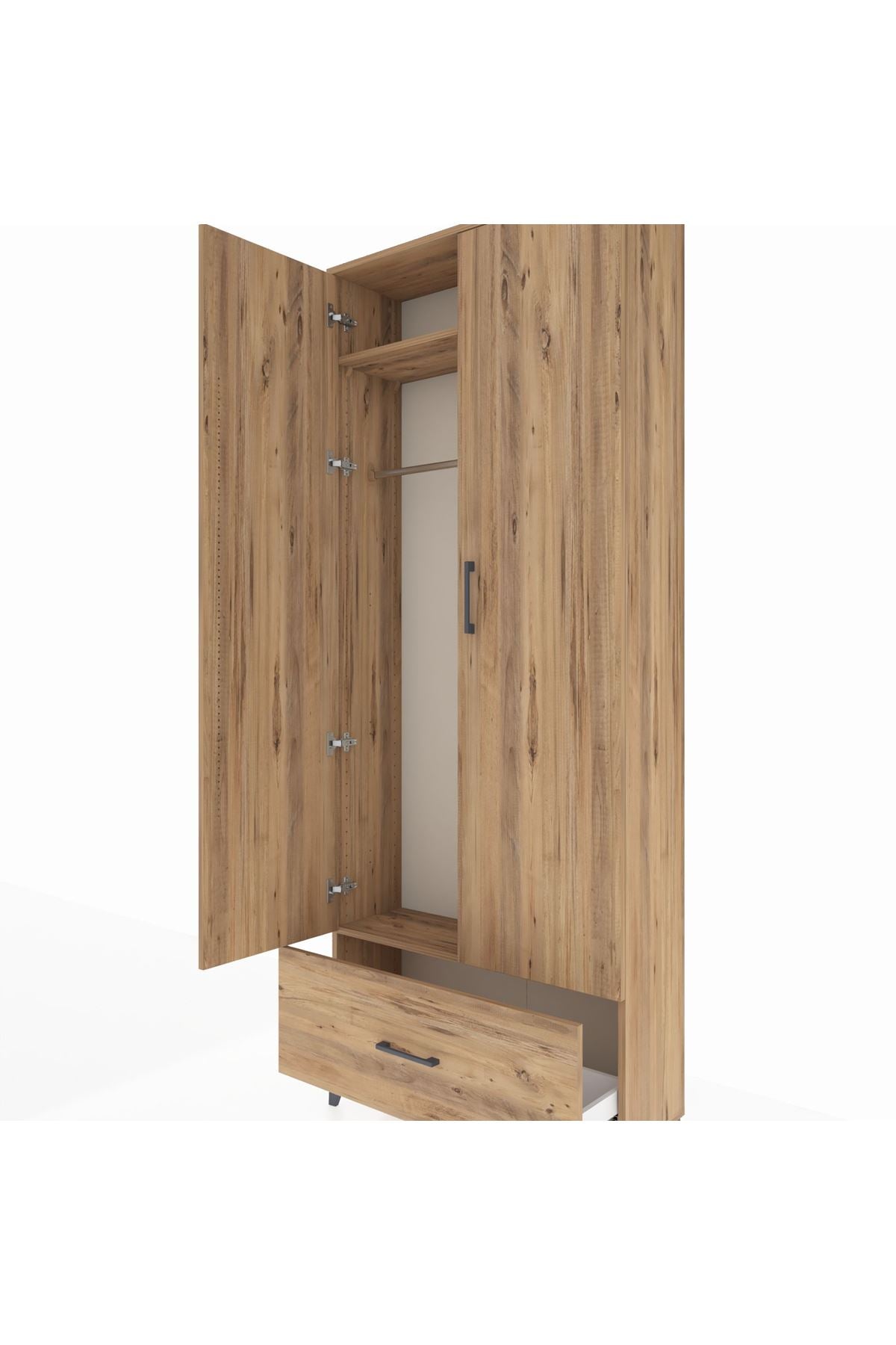 Arges Dolap 2 Raflı Tek Çekmeceli Tek Askılı 88x30x221 Çam-Çam