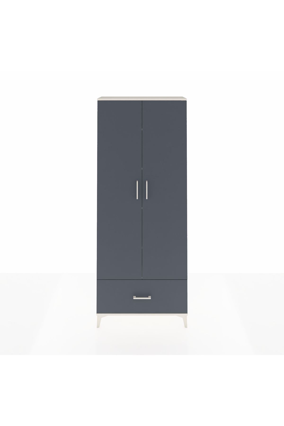 Arges Dolap 5 Raflı Tek Çekmeceli 2 Kapaklı 88x30x221 Aytaşı-Antrasit