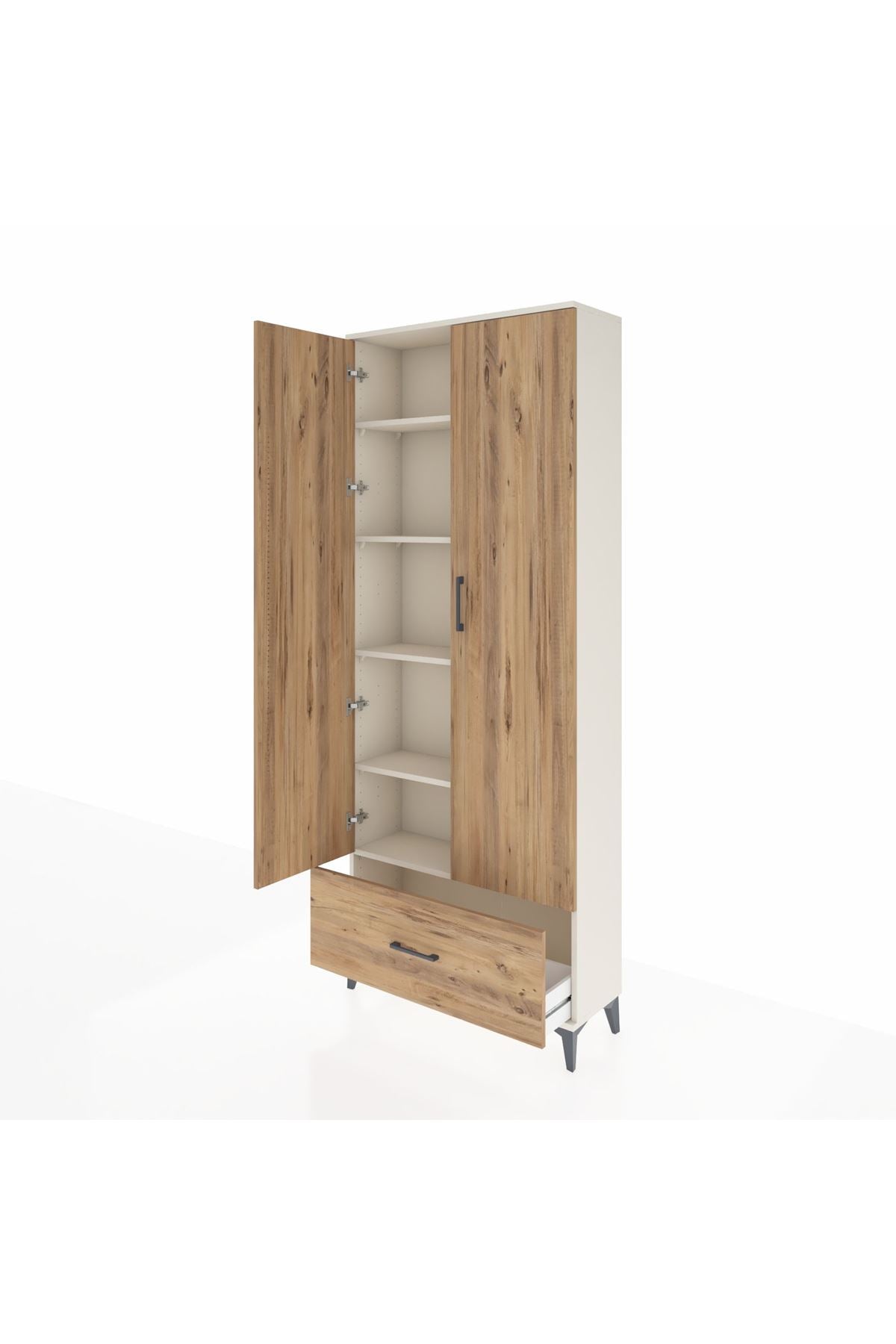 Arges Dolap 5 Raflı Tek Çekmeceli 2 Kapaklı 88x30x221 Aytaşı-Çam