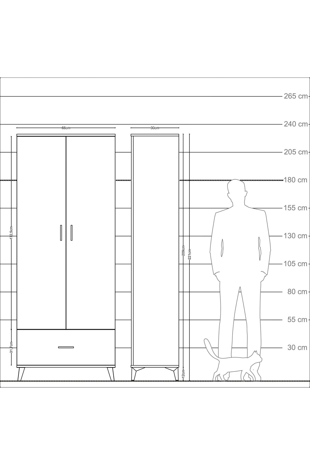 Arges Dolap 5 Raflı Tek Çekmeceli 2 Kapaklı 88x30x221 Aytaşı-Çam