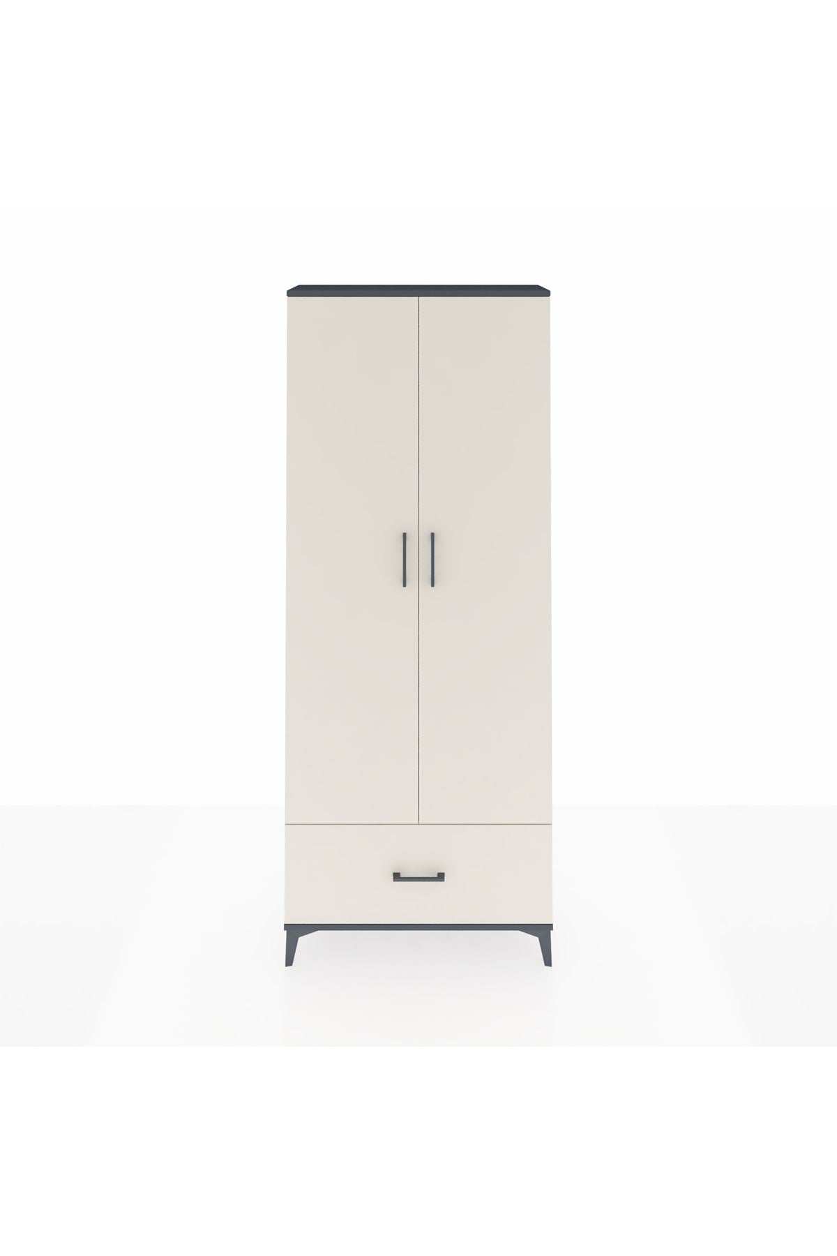 Arges Dolap 5 Raflı Tek Çekmeceli 2 Kapaklı 88x30x221 Antrasit-Aytaşı