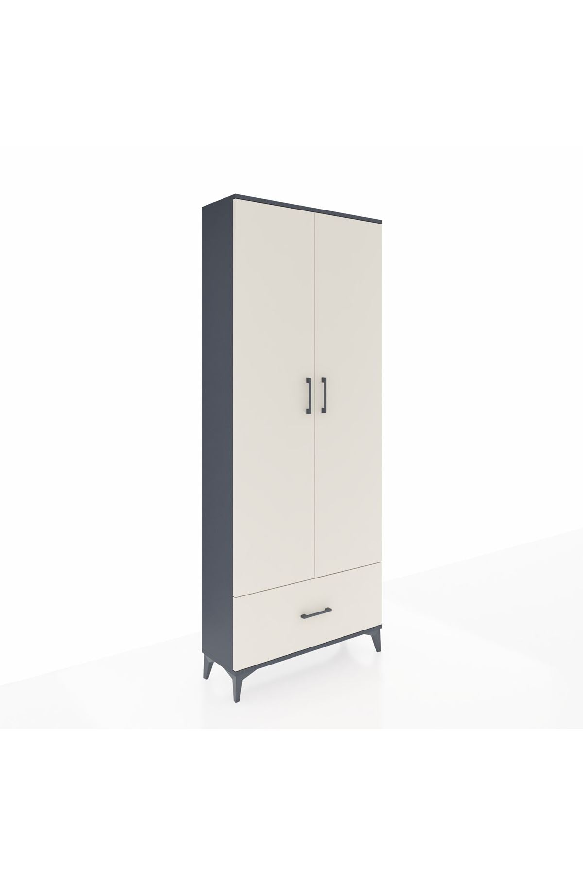 Arges Dolap 5 Raflı Tek Çekmeceli 2 Kapaklı 88x30x221 Antrasit-Aytaşı