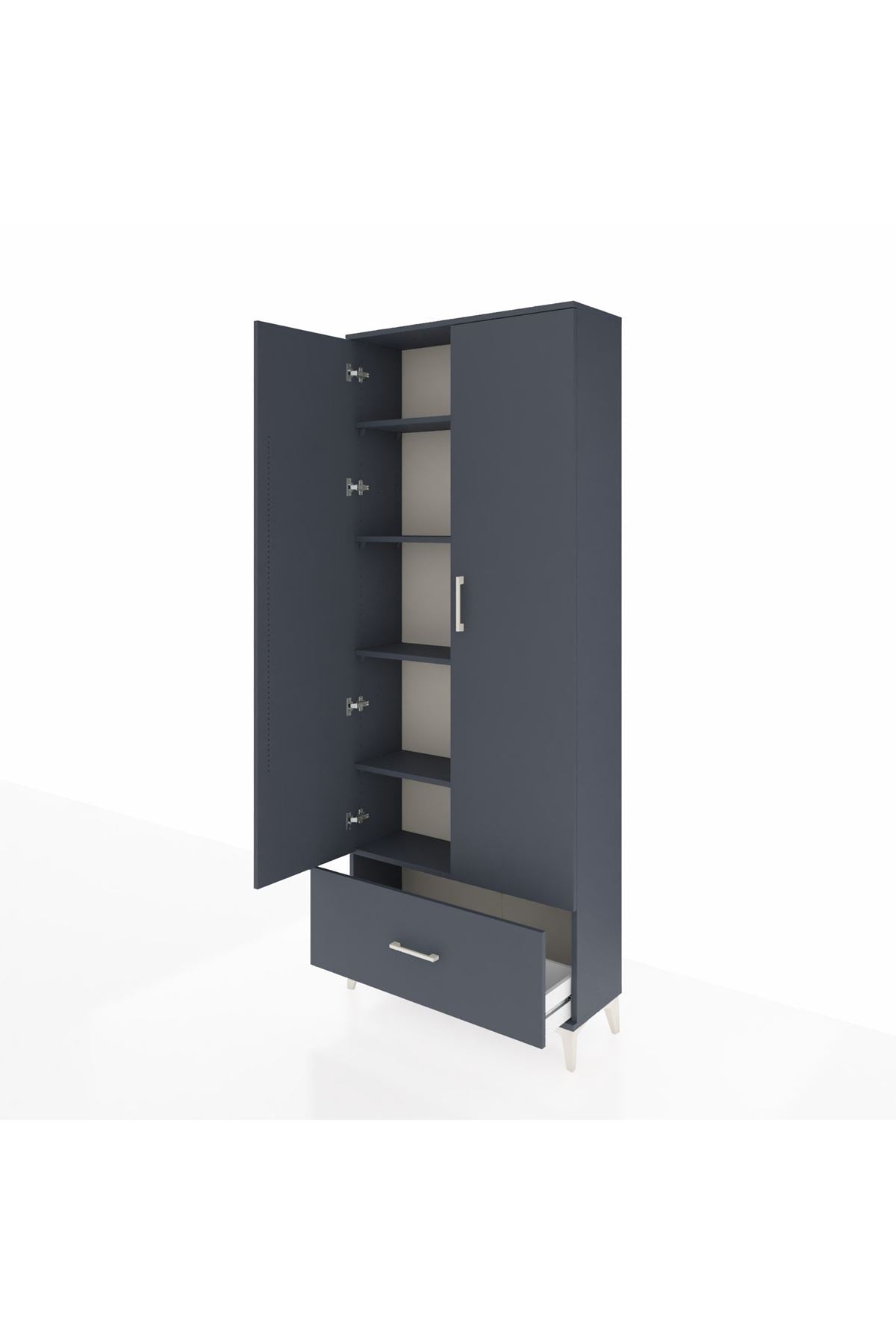 Arges Dolap 5 Raflı Tek Çekmeceli 2 Kapaklı 88x30x221 Antrasit-Antrasit