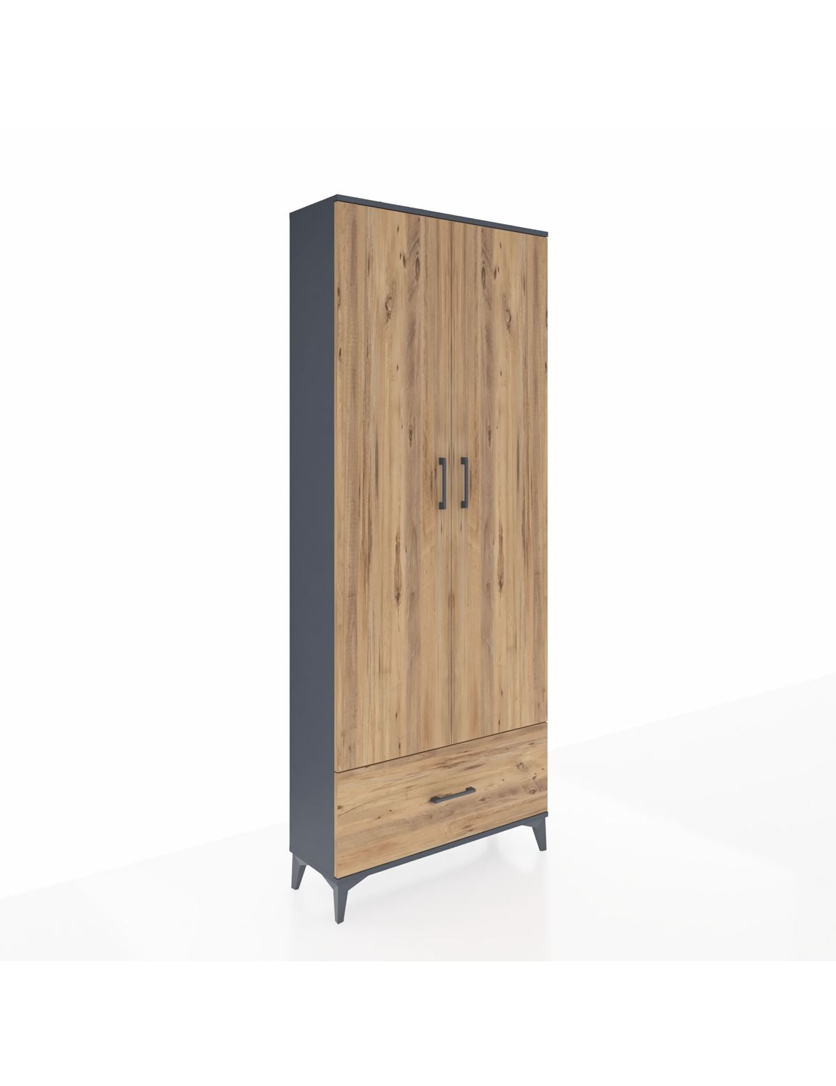 Arges Dolap 5 Raflı Tek Çekmeceli 2 Kapaklı 88x30x221 Antrasit-Çam