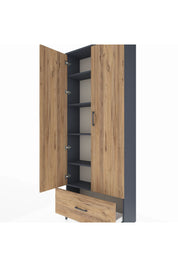 Arges Dolap 5 Raflı Tek Çekmeceli 2 Kapaklı 88x30x221 Antrasit-Çam