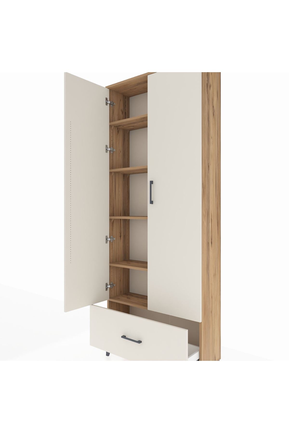 Arges Dolap 5 Raflı Tek Çekmeceli 2 Kapaklı 88x30x221 Çam-Aytaşı