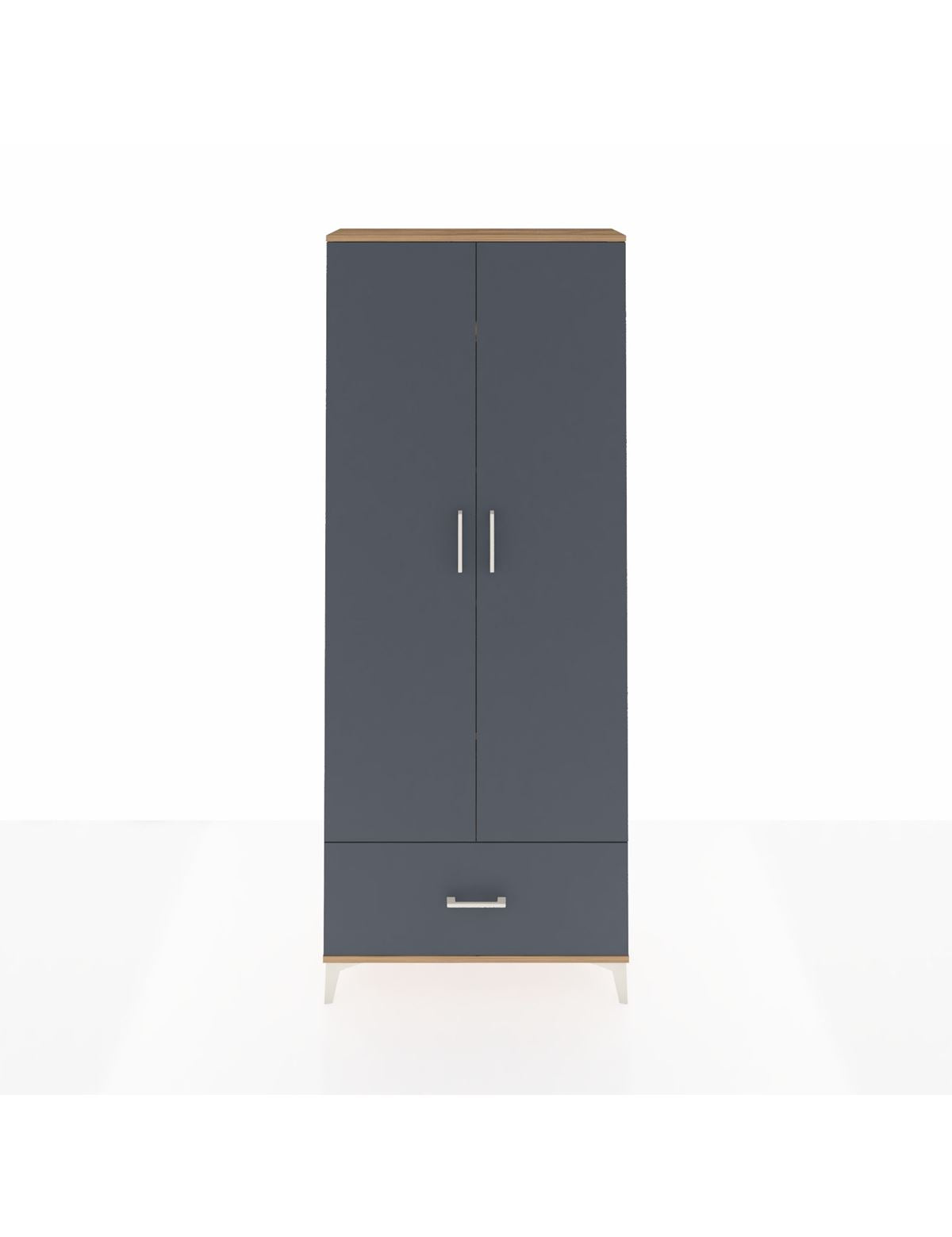 Arges Dolap 5 Raflı Tek Çekmeceli 2 Kapaklı 88x30x221 Çam-Antrasit