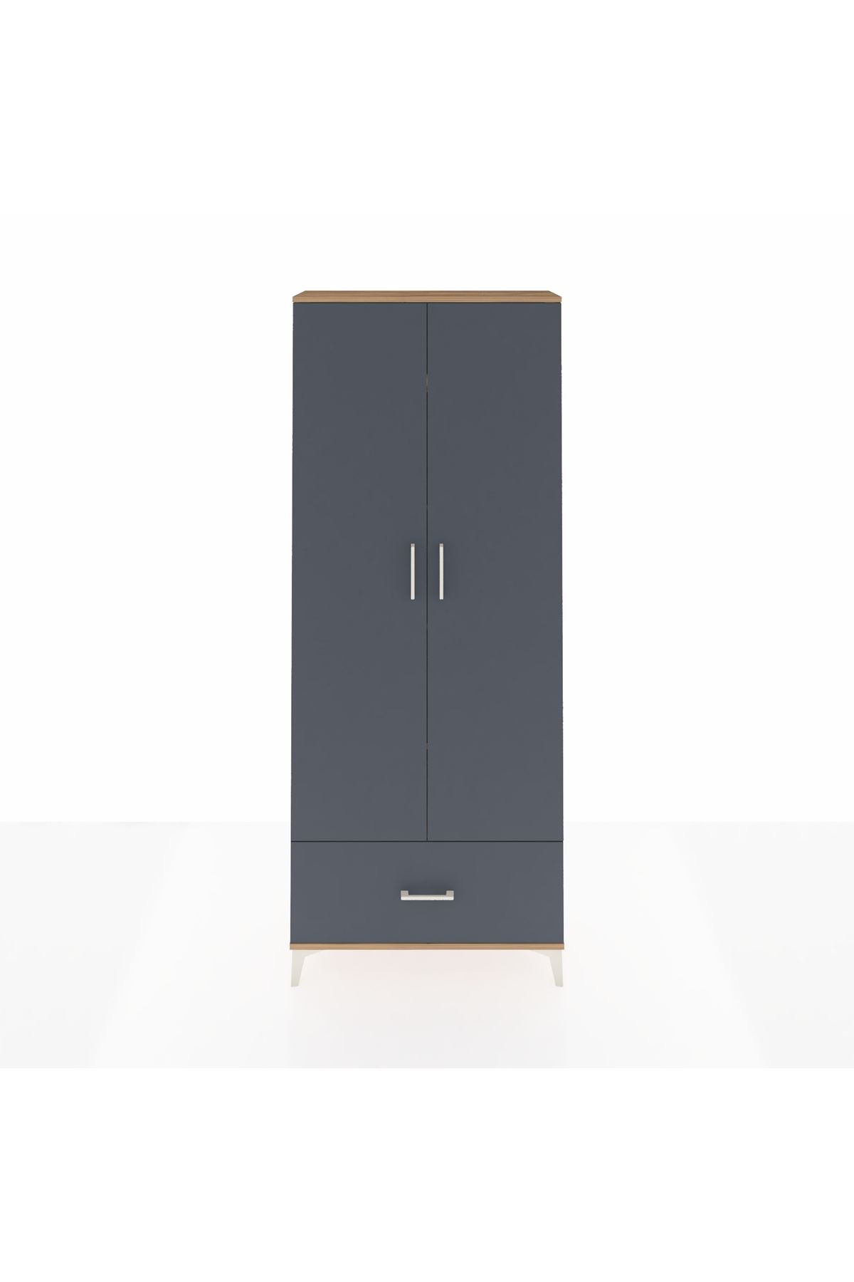 Arges Dolap 5 Raflı Tek Çekmeceli 2 Kapaklı 88x30x221 Çam-Antrasit