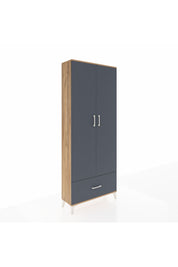 Arges Dolap 5 Raflı Tek Çekmeceli 2 Kapaklı 88x30x221 Çam-Antrasit