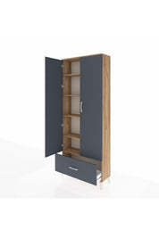 Arges Dolap 5 Raflı Tek Çekmeceli 2 Kapaklı 88x30x221 Çam-Antrasit
