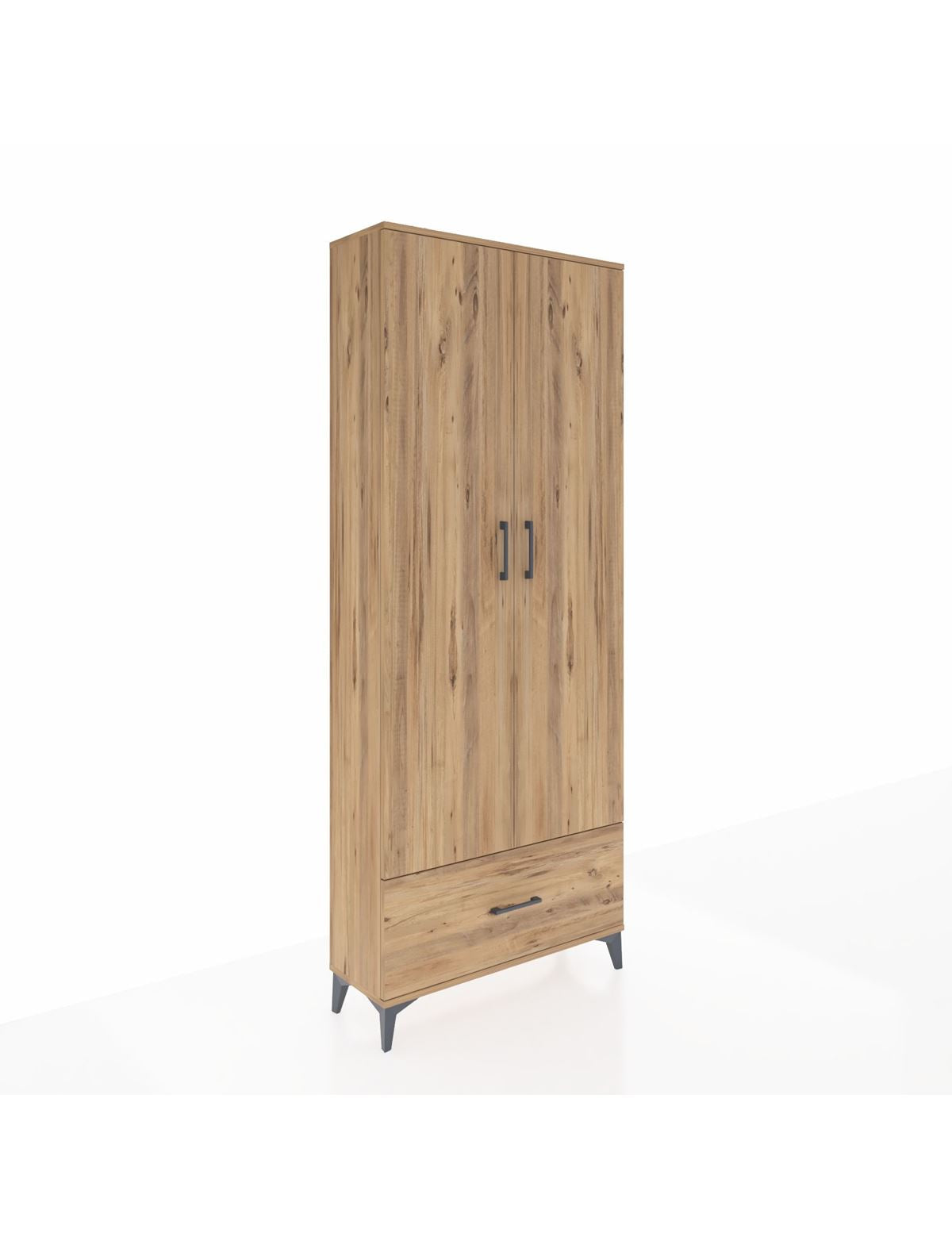 Arges Dolap 5 Raflı Tek Çekmeceli 2 Kapaklı 88x30x221 Çam-Çam