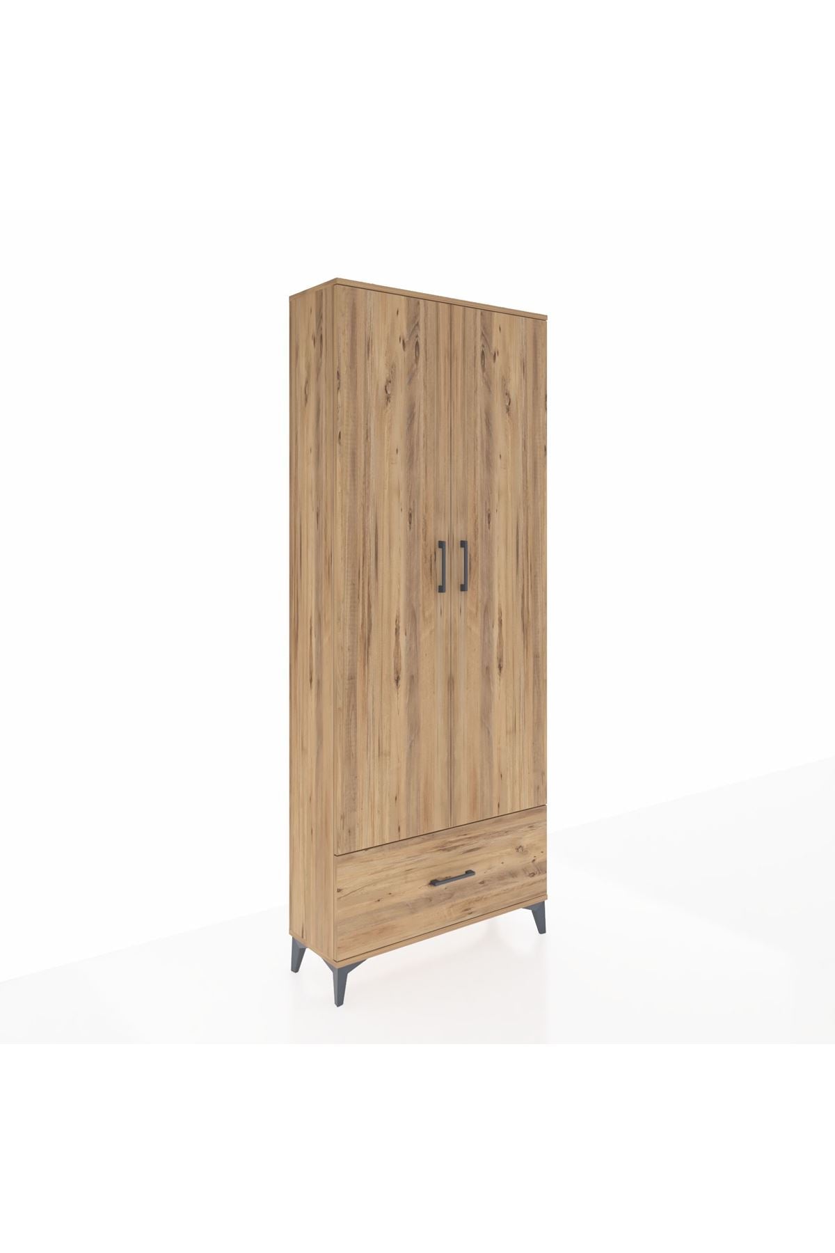 Arges Dolap 5 Raflı Tek Çekmeceli 2 Kapaklı 88x30x221 Çam-Çam