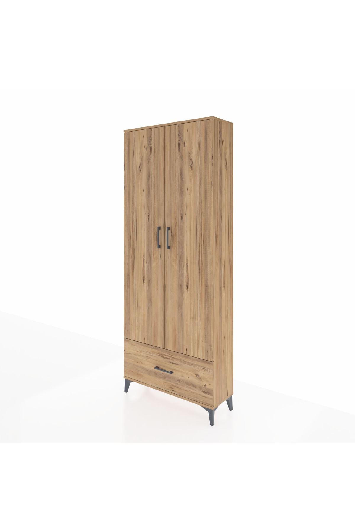 Arges Dolap 5 Raflı Tek Çekmeceli 2 Kapaklı 88x30x221 Çam-Çam