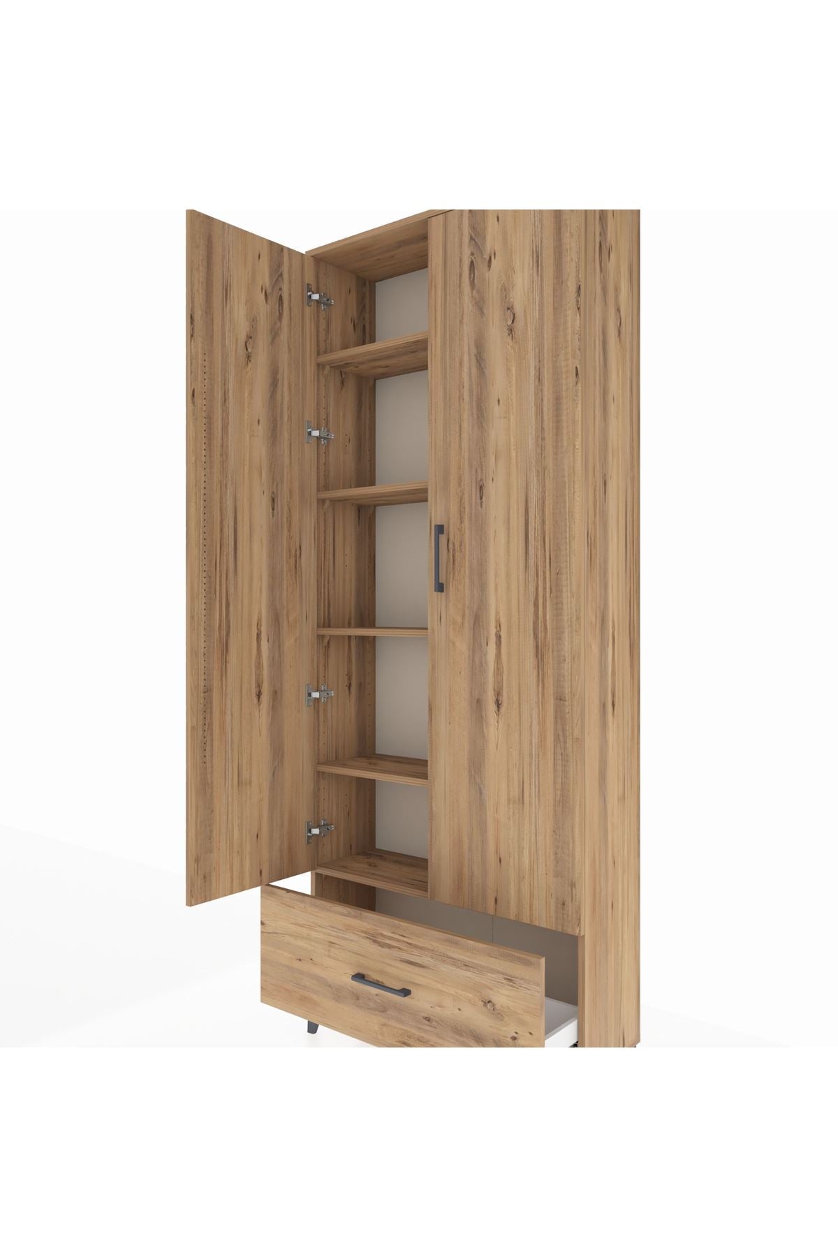 Arges Dolap 5 Raflı Tek Çekmeceli 2 Kapaklı 88x30x221 Çam-Çam