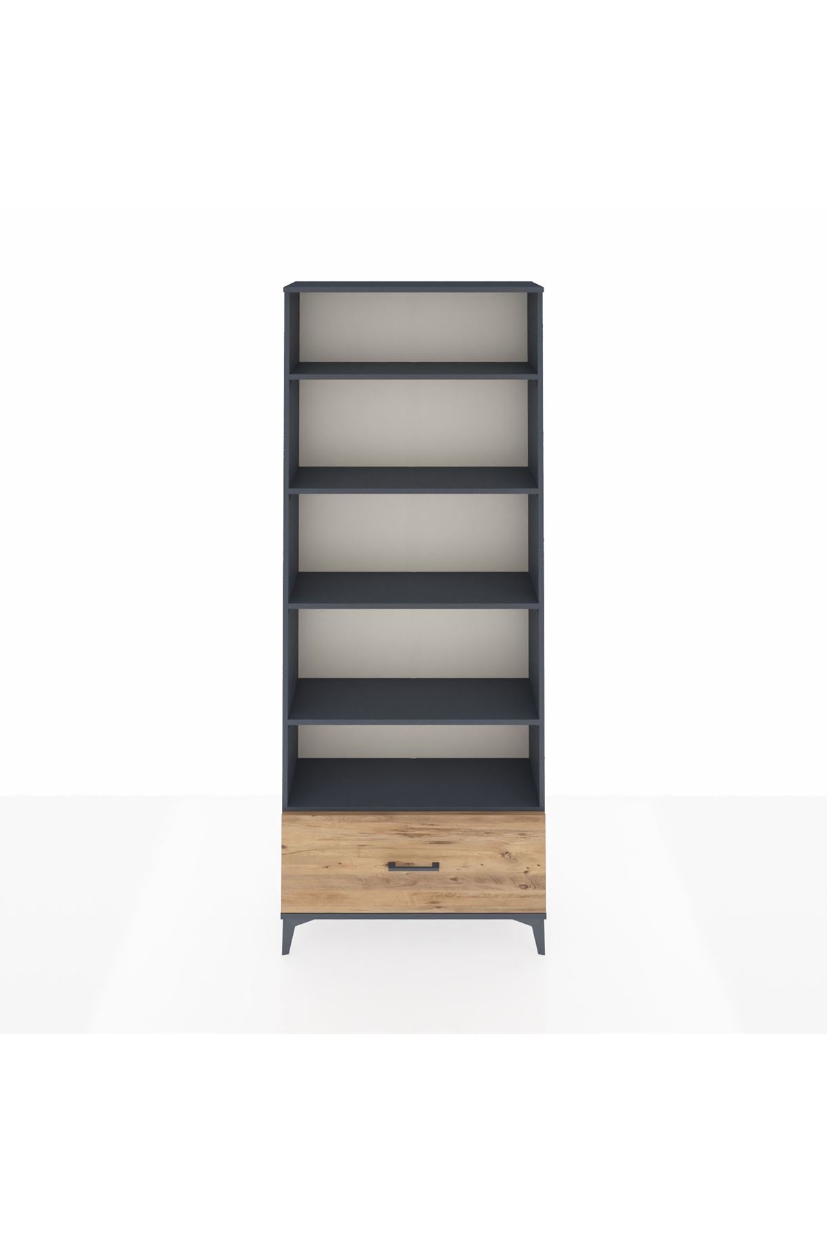 Arges Dolap 5 Raflı Tek Çekmeceli 88x30x221 Antrasit-Çam