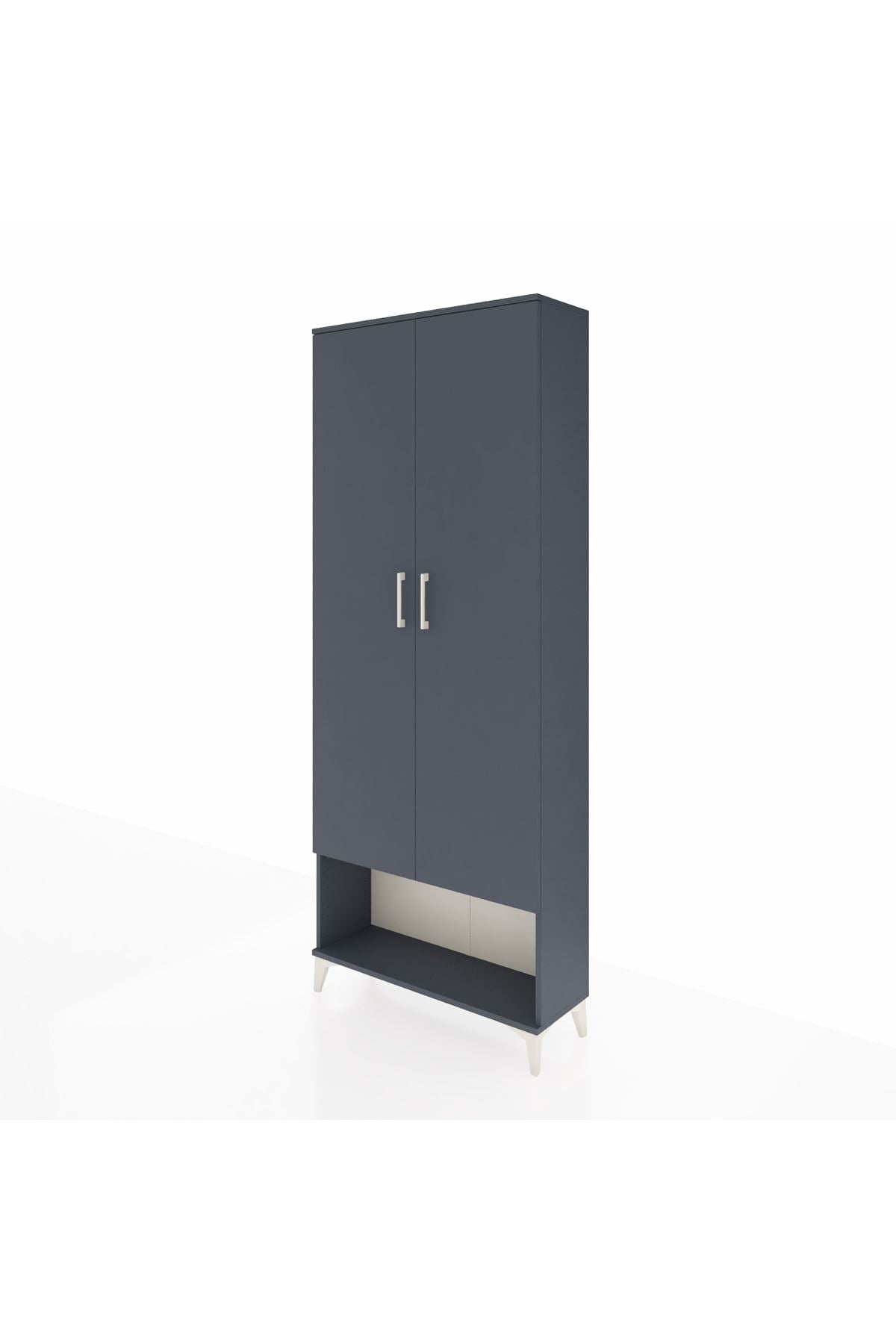 Arges Dolap 2 Raflı 2 Kapaklı Tek Askılı 88x30x221 Antrasit-Antrasit