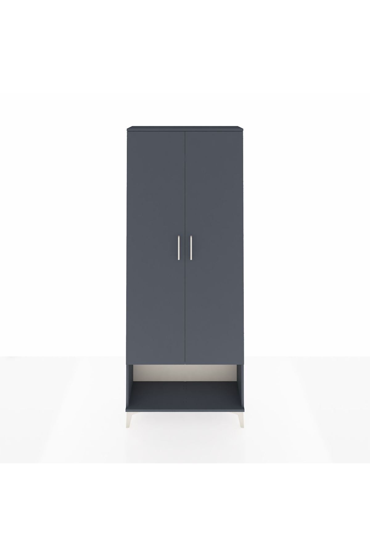 Arges Dolap 2 Raflı 2 Kapaklı Tek Askılı 88x30x221 Antrasit-Antrasit