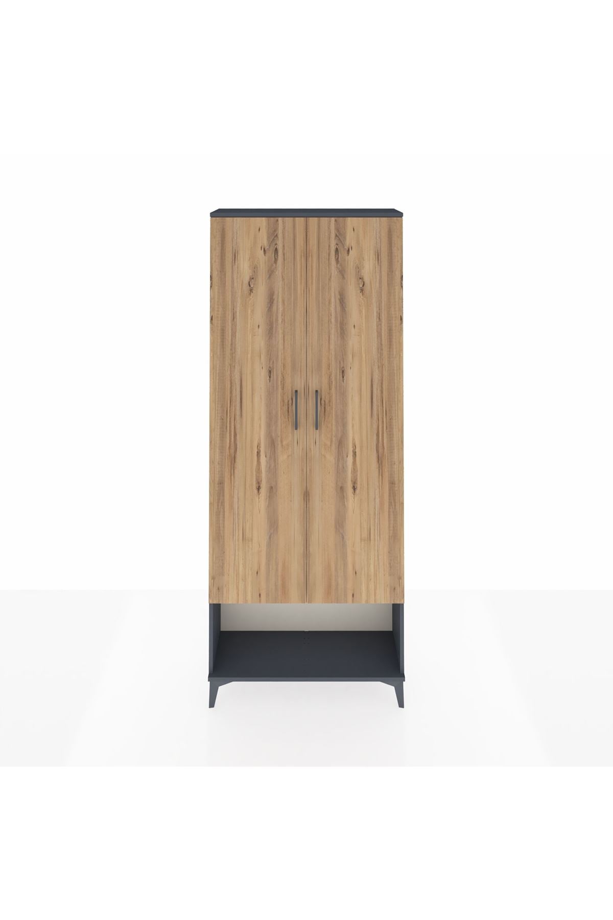 Arges Dolap 2 Raflı 2 Kapaklı Tek Askılı 88x30x221 Antrasit-Çam