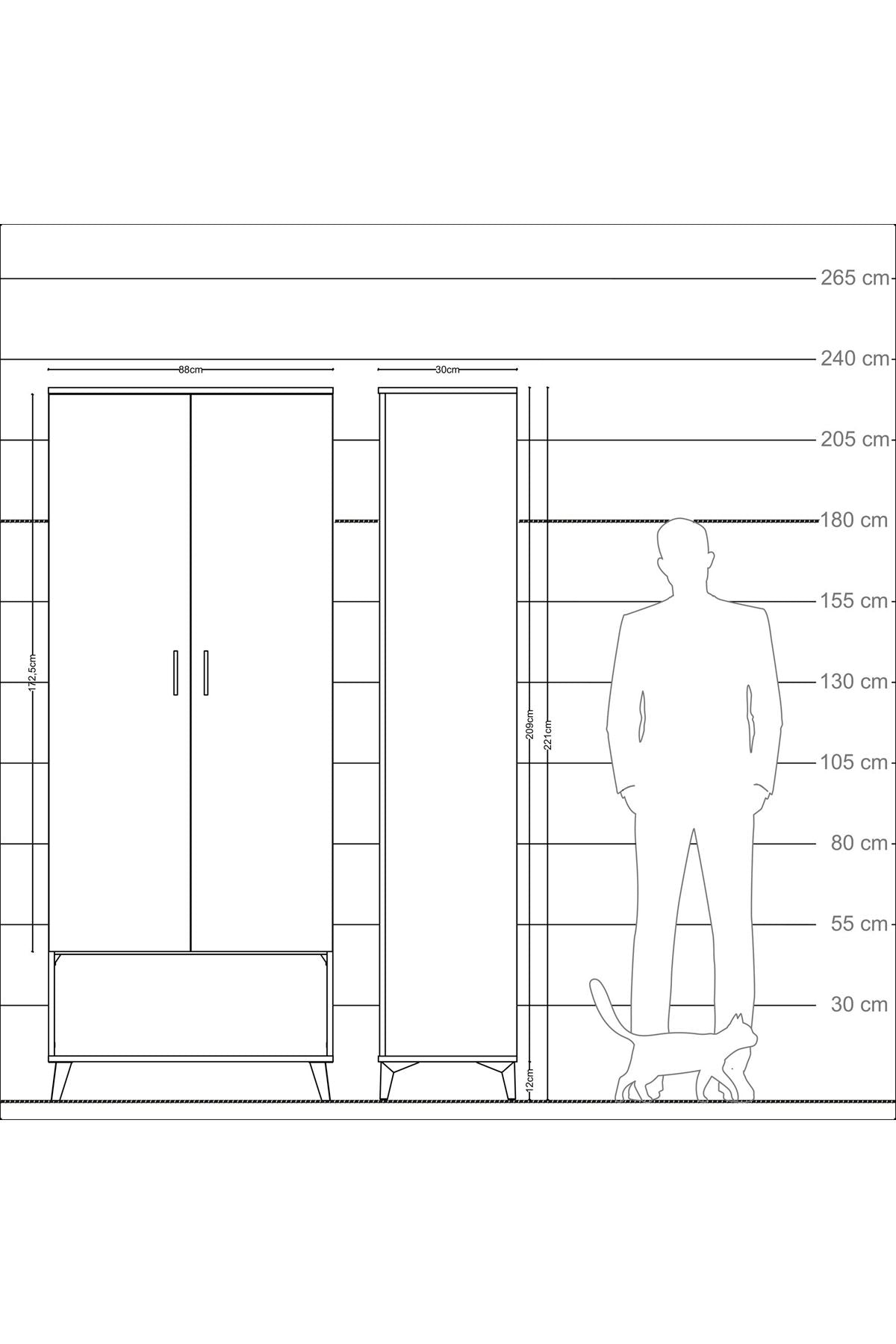 Arges Dolap 2 Raflı 2 Kapaklı Tek Askılı 88x30x221 Çam-Aytaşı