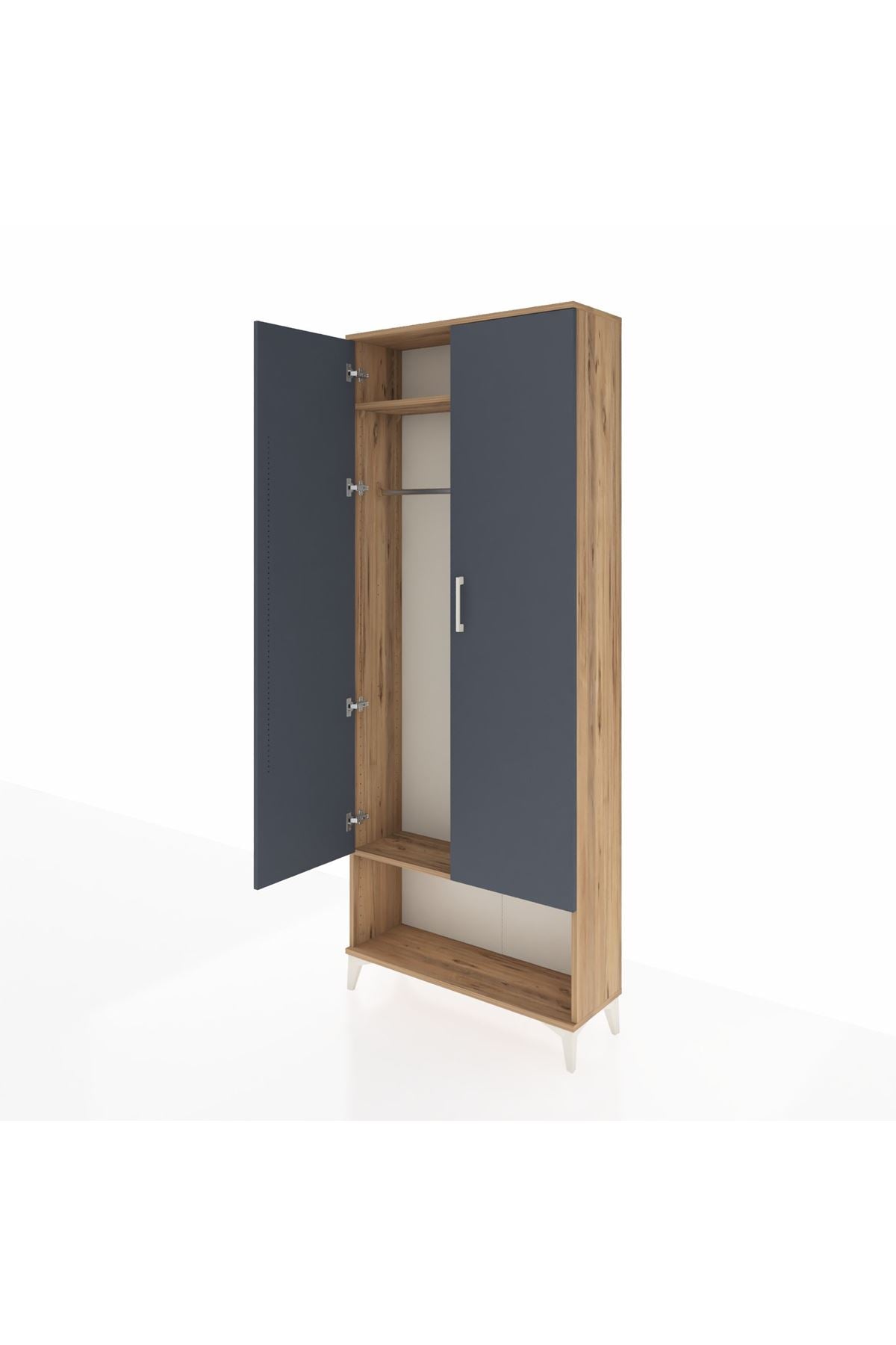 Arges Dolap 2 Raflı 2 Kapaklı Tek Askılı 88x30x221 Çam-Antrasit