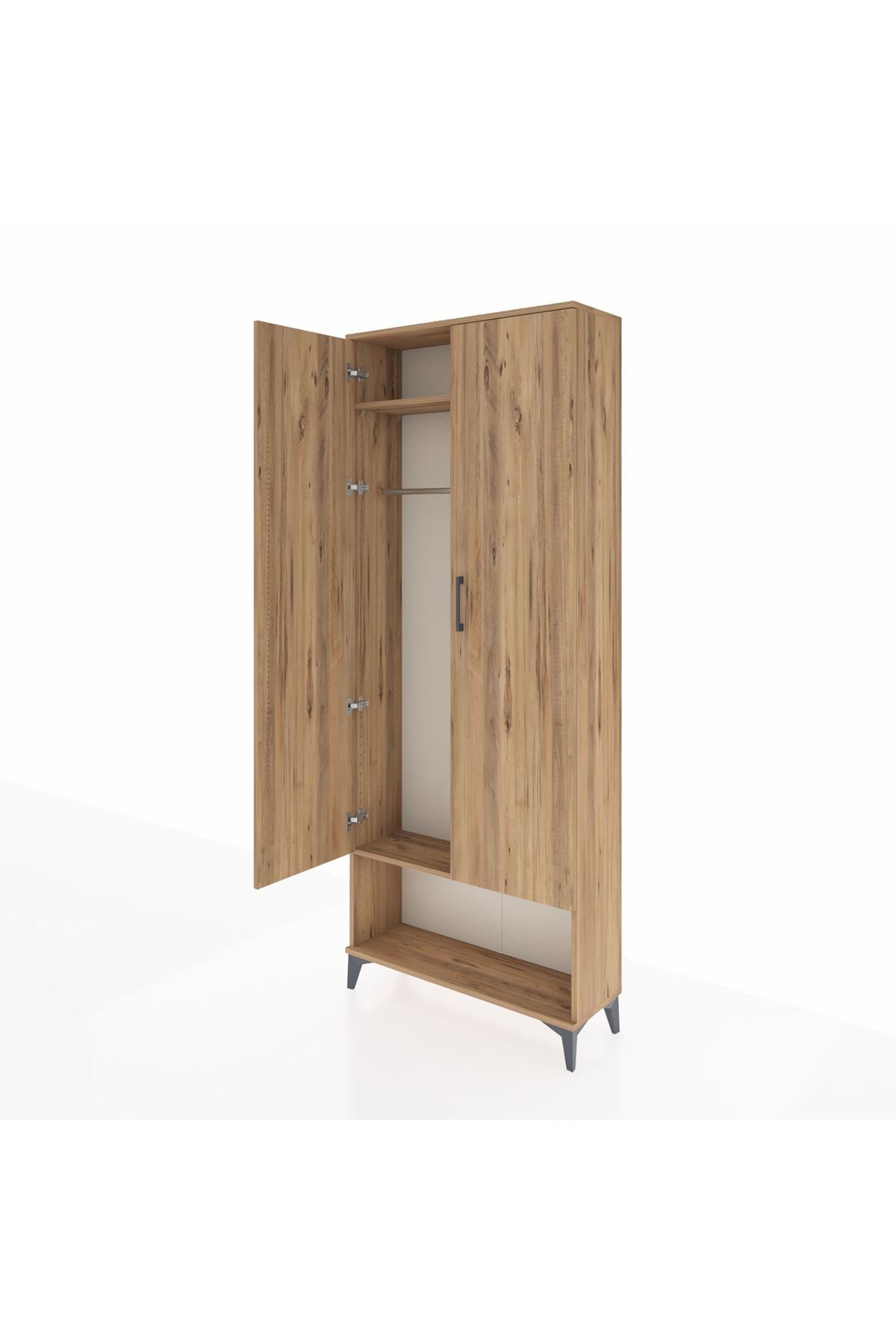 Arges Dolap 2 Raflı 2 Kapaklı Tek Askılı 88x30x221 Çam-Çam