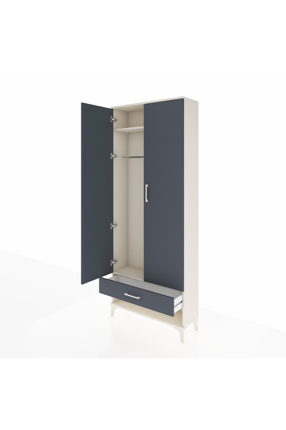 Arges Dolap 2 Raflı Tek Çekmeceli Tek Askılı 88x30x221 Aytaşı-Antrasit