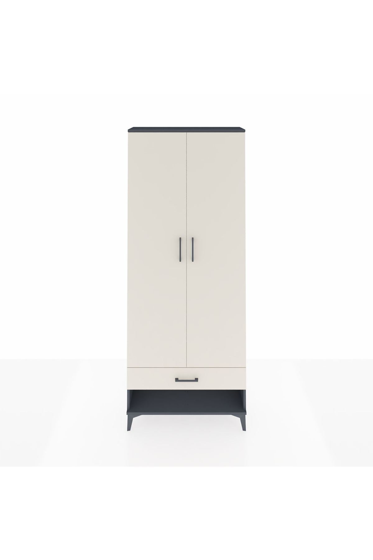 Arges Dolap 2 Raflı Tek Çekmeceli Tek Askılı 88x30x221 Antrasit-Aytaşı