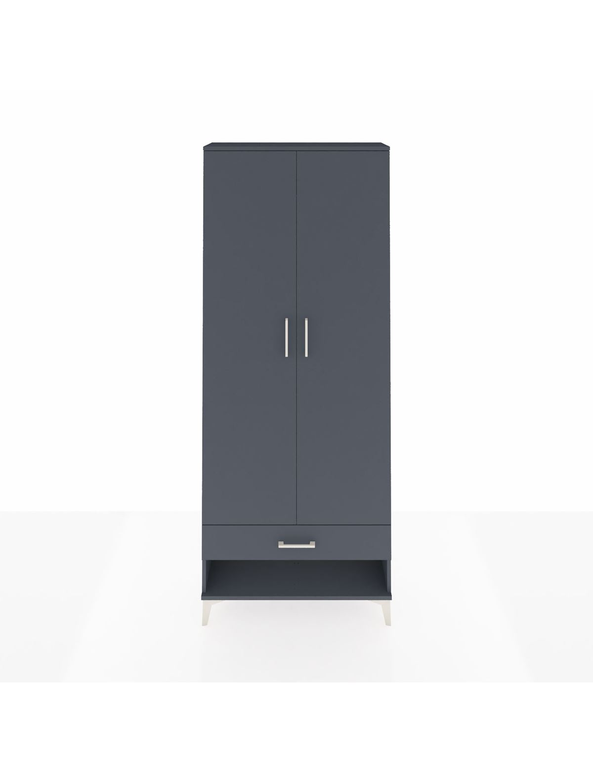 Arges Dolap 2 Raflı Tek Çekmeceli Tek Askılı 88x30x221 Antrasit-Antrasit