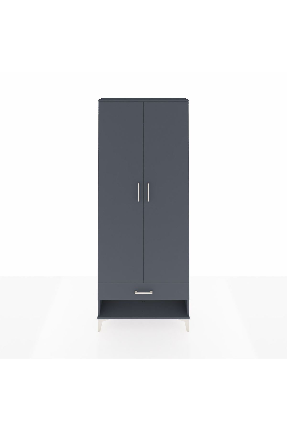 Arges Dolap 2 Raflı Tek Çekmeceli Tek Askılı 88x30x221 Antrasit-Antrasit