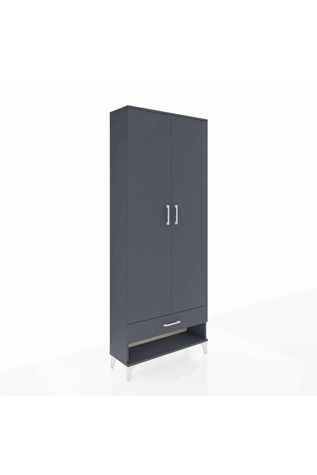 Arges Dolap 2 Raflı Tek Çekmeceli Tek Askılı 88x30x221 Antrasit-Antrasit
