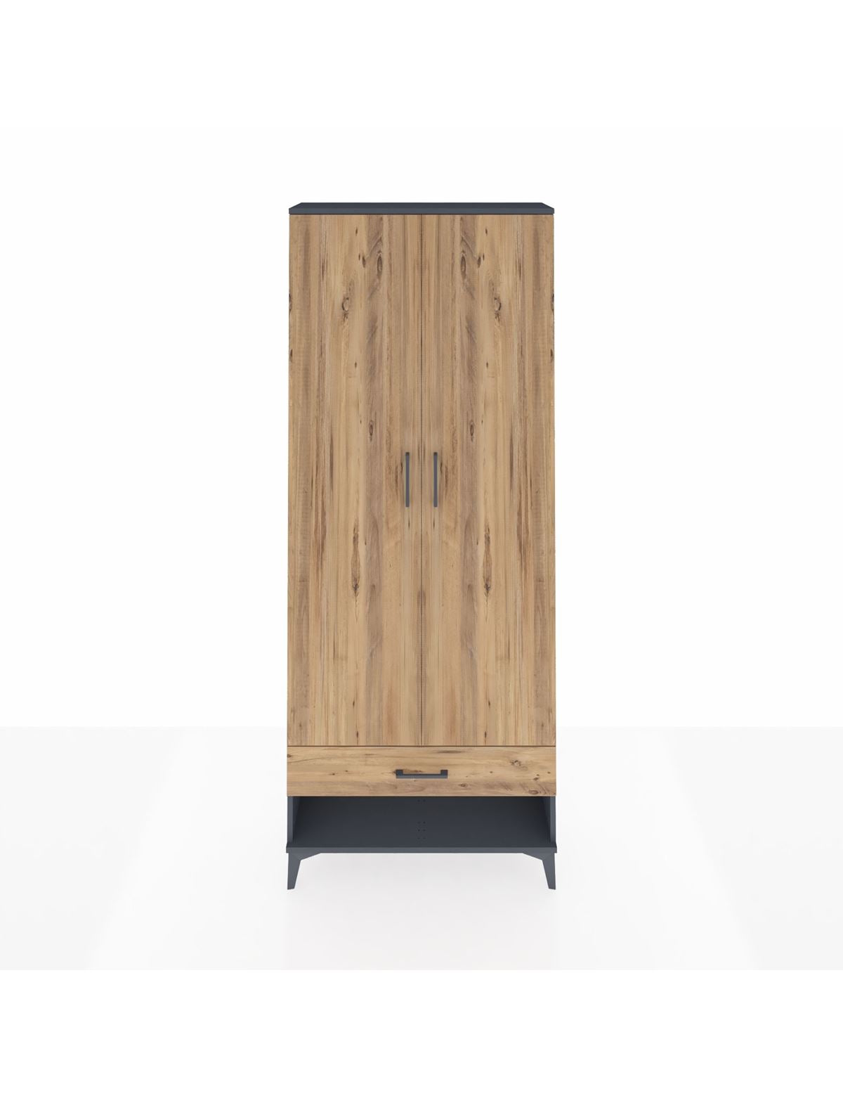 Arges Dolap 2 Raflı Tek Çekmeceli Tek Askılı 88x30x221 Antrasit-Çam