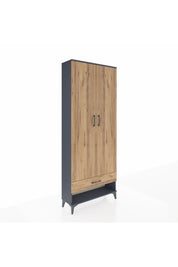 Arges Dolap 2 Raflı Tek Çekmeceli Tek Askılı 88x30x221 Antrasit-Çam