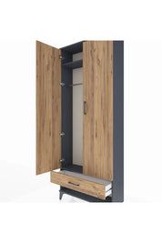 Arges Dolap 2 Raflı Tek Çekmeceli Tek Askılı 88x30x221 Antrasit-Çam