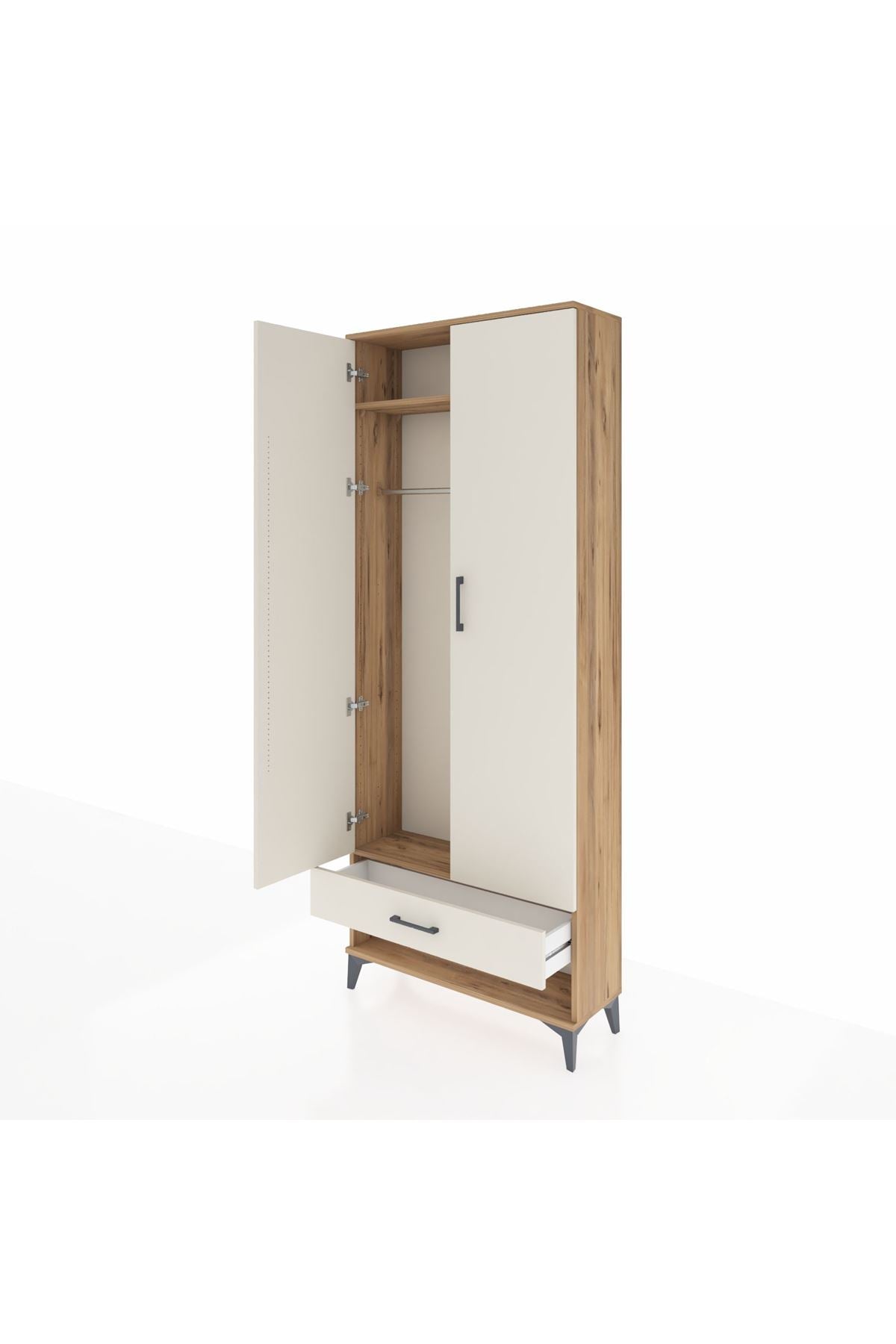 Arges Dolap 2 Raflı Tek Çekmeceli Tek Askılı 88x30x221 Çam-Aytaşı