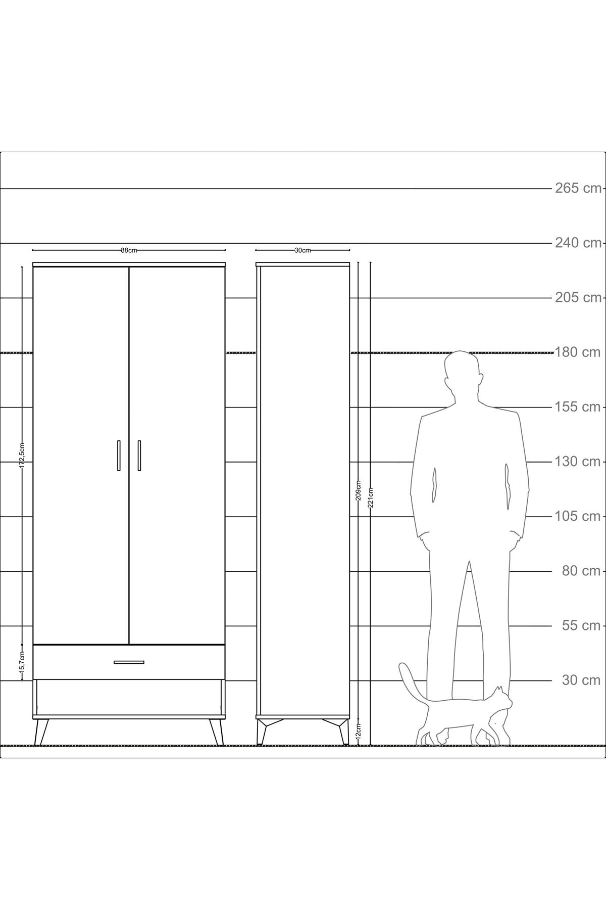 Arges Dolap 2 Raflı Tek Çekmeceli Tek Askılı 88x30x221 Çam-Aytaşı