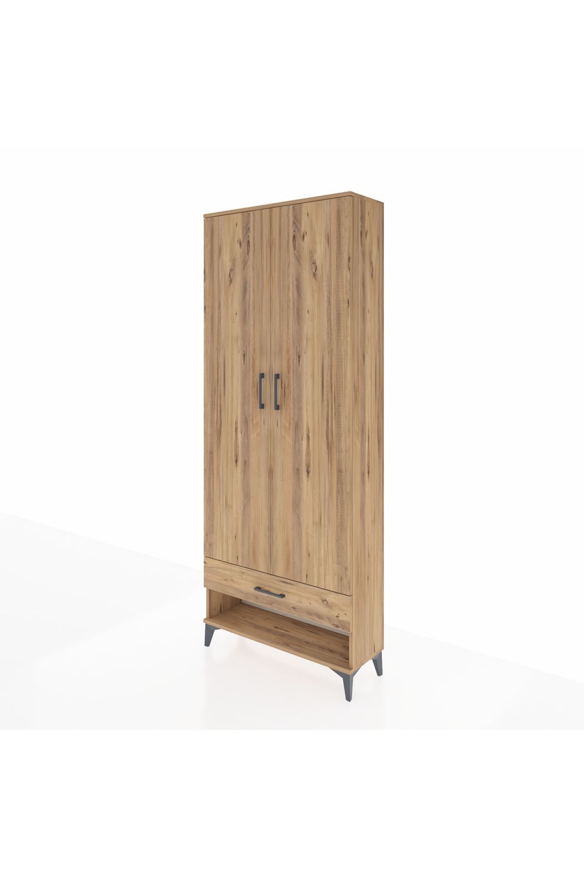 Arges Dolap 2 Raflı Tek Çekmeceli Tek Askılı 88x30x221 Çam-Çam