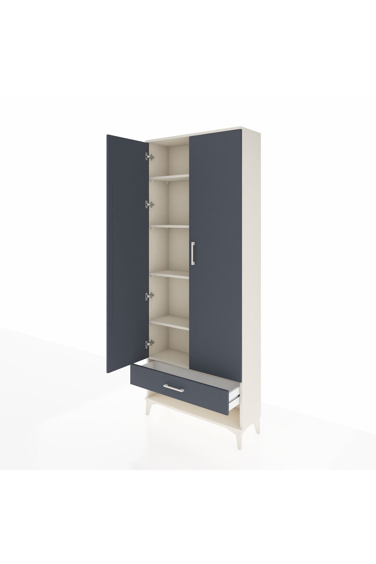 Arges Dolap 5 Raflı Tek Çekmeceli 2 Kapaklı 88x30x221 Aytaşı-Antrasit