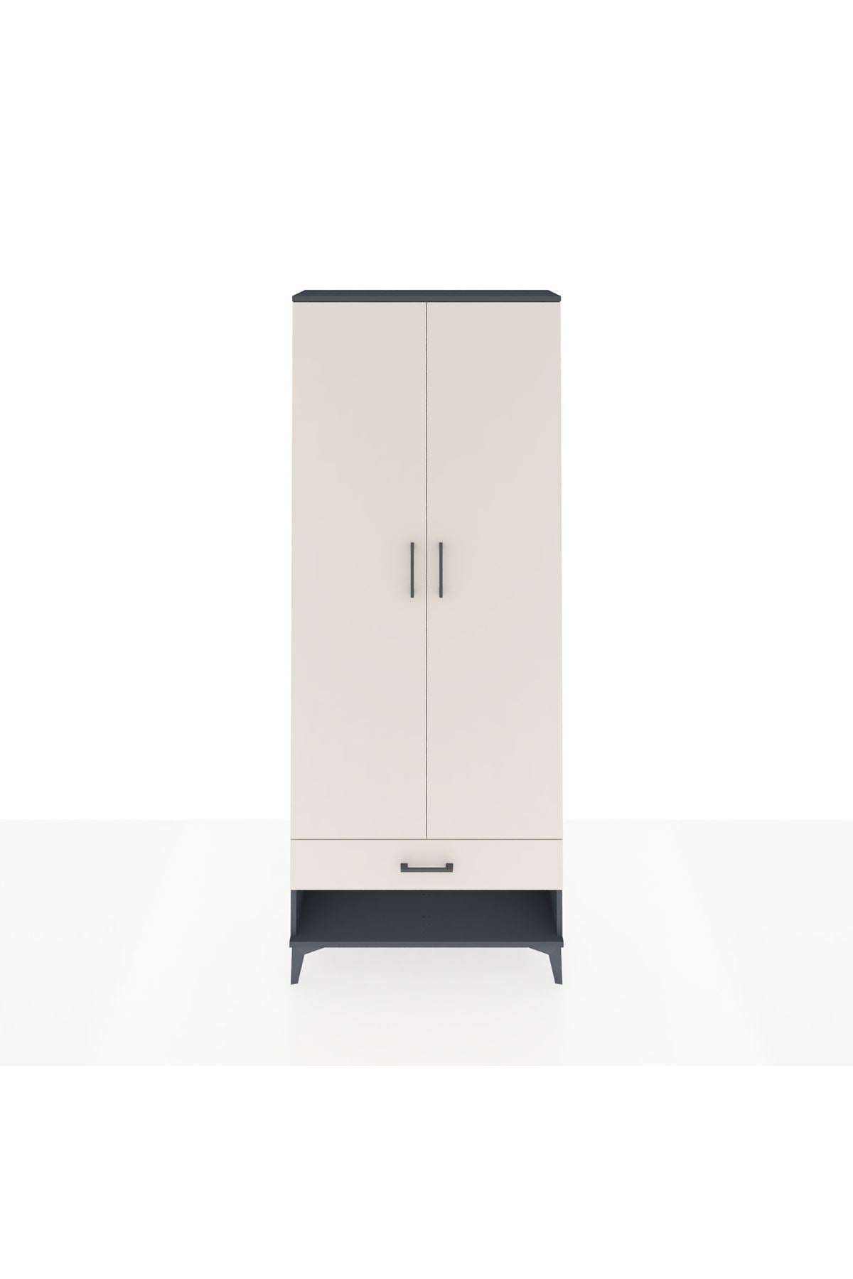 Arges Dolap 5 Raflı Tek Çekmeceli 2 Kapaklı 88x30x221 Antrasit-Aytaşı