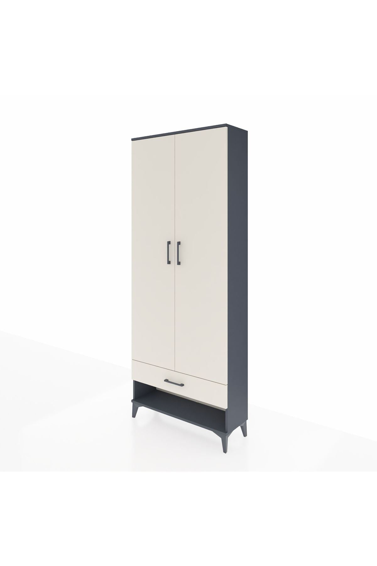 Arges Dolap 5 Raflı Tek Çekmeceli 2 Kapaklı 88x30x221 Antrasit-Aytaşı