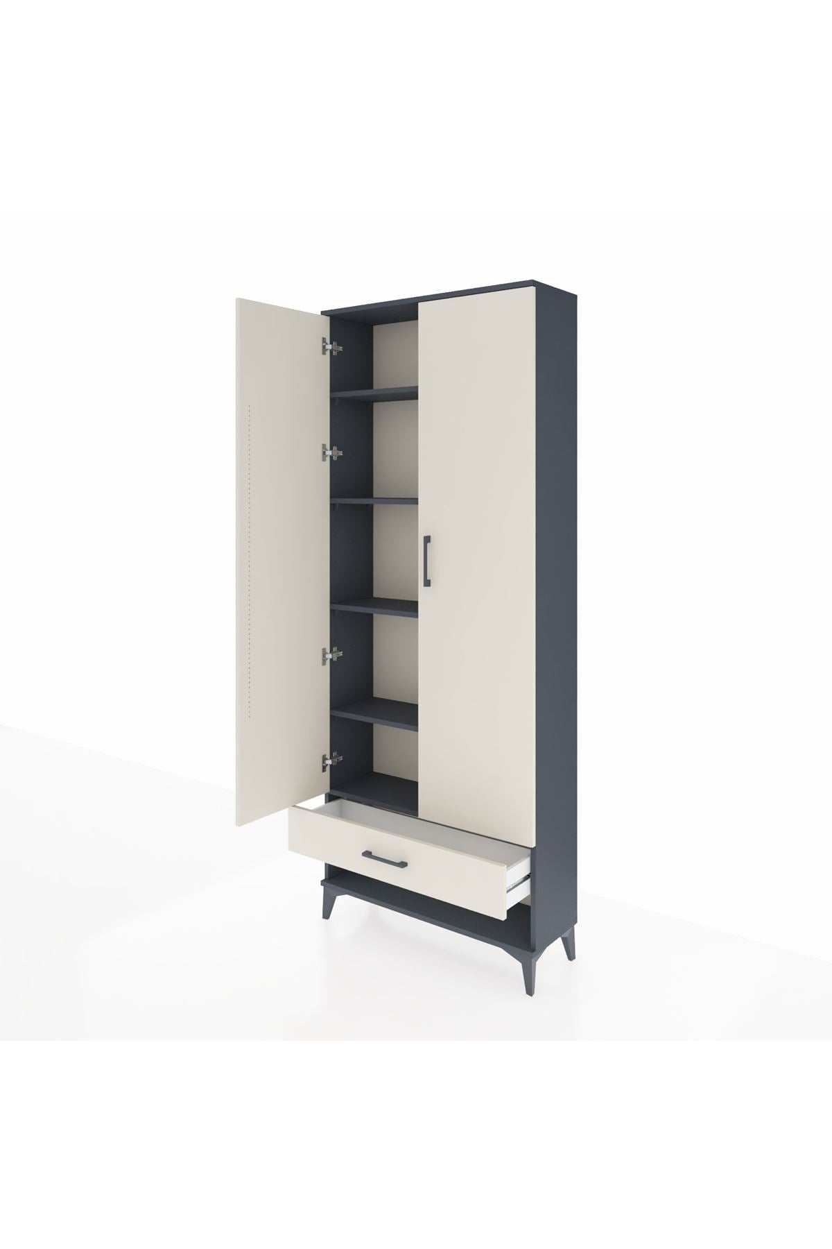 Arges Dolap 5 Raflı Tek Çekmeceli 2 Kapaklı 88x30x221 Antrasit-Aytaşı
